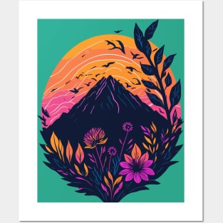 the nature's flowers and mountains Posters and Art